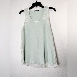 Doe & Rae Green Print Rib Sleeveless Top